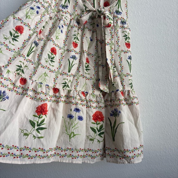 femme de lune Cream Tiered Floral Bohemian Midi Dress Ruffled Sleeve Tie Waist - Picture 5 of 9